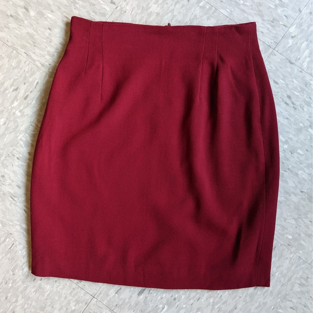 Jones New York Petite Red Worsted Wool Pencil Skirt Vintage 90s Made in USA 12P